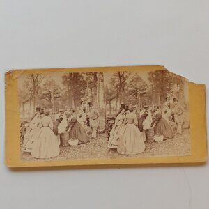 ANTIQUE Stereograph Card Victorian Cookout